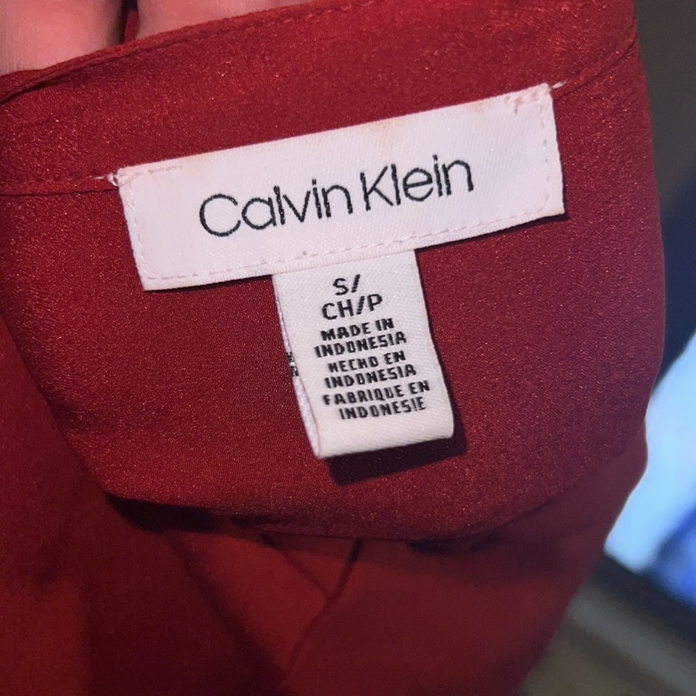 Calvin Klein burnt orange gold metal zipper button down women’s blouse Small​ - Picture 7 of 8